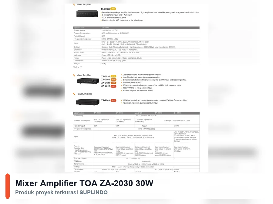 Mixer Amplifier TOA ZA-2030 30W