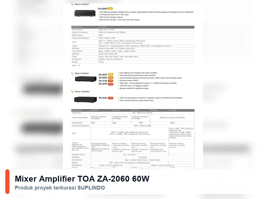 Mixer Amplifier TOA ZA-2060 60W